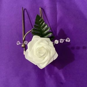 Real touch white rose and crystal boutonnière